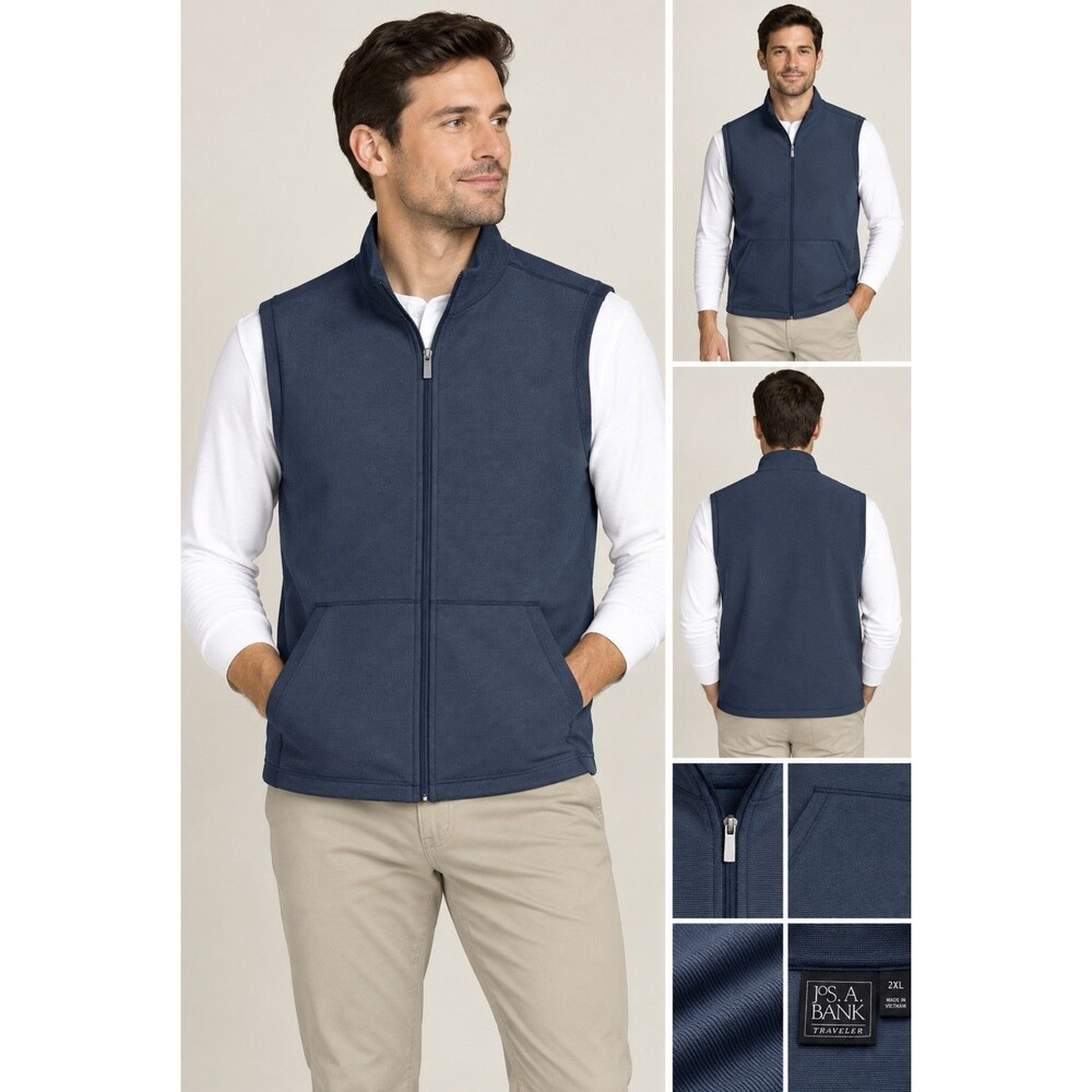 Jos A Bank Traveler Vest Men’s Full Zip Golf Vest Blue Ribbed Texture Size XXL